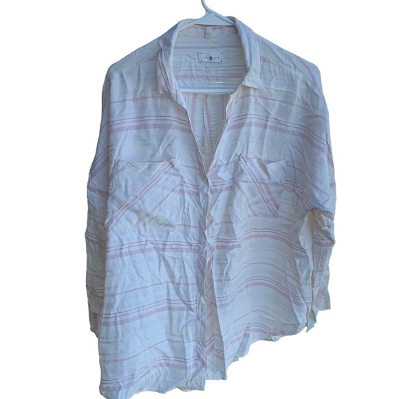 Lou & grey striped oversized collared popover shirt top white pink size XL - Picture 1 of 5